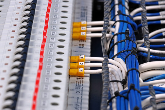 ABB circuit breakers are installed in the electrical control panel. 