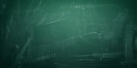 Green Chalkboard Texture Background with Dusty Erased Chalk Marks and Smudges, Dark Classroom Blackboard Surface with Subtle Gradient for Education and Vintage Design Use. © Moaz