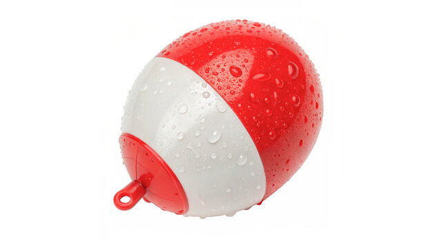 Red and white plastic fishing float or bobber for water angling sport hobby recreation indicator on transparent background