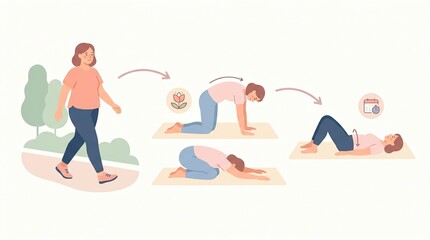 Obraz premium Woman engages in postpartum exercises to enhance recovery and mobility during the fourth trimester in an outdoor environment