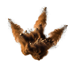 Fototapeta premium Explosive earthy powder burst on white