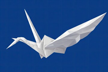 Obraz premium White origami crane in flight against a vibrant blue background