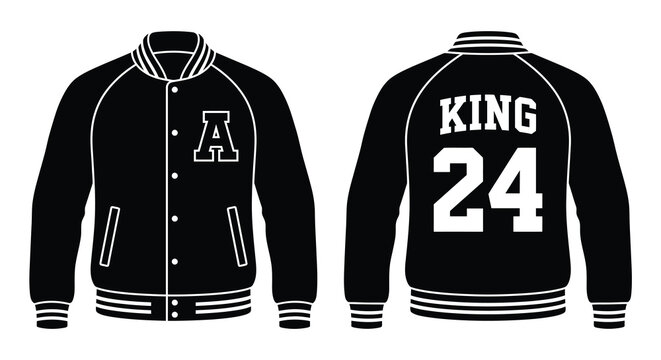 Black varsity jacket with customizable letter and number design