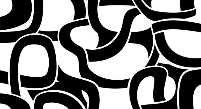 Abstract Black and White Lines: A minimalist composition of interwoven black lines against a stark backdrop, creating a visually dynamic interplay of shapes and forms. 