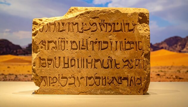 Weathered sandstone stele fragment featuring ancient Phoenician script inscription