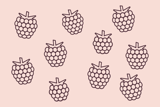 Simple outline raspberries scattered on a pale pink background raspberry fruit