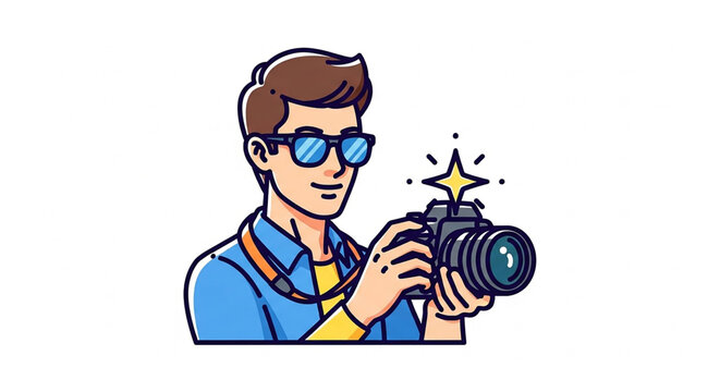 Young man holding a camera to capture a professional image