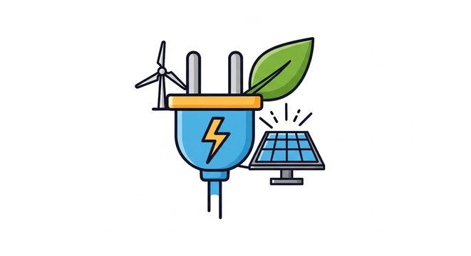 Electric plug symbol representing sustainable renewable energy and green power sources