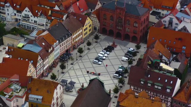 Aerial view of the old town in the city Tauberbischofsheim in Germany ona sunny summer day