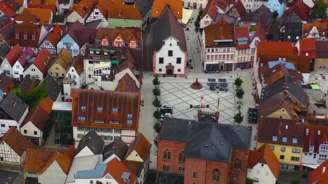 Aerial view of the old town in the city Tauberbischofsheim in Germany ona sunny summer day