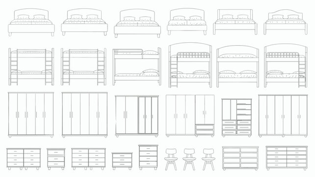 Collection of line furniture including beds wardrobes dressers and chairs bunk bed chest of drawers