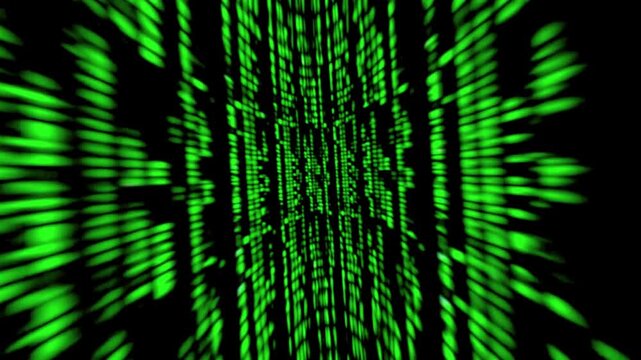 Cybersecurity and Data Hacking Concept: Green Binary Code Background in Ultra HD 4K