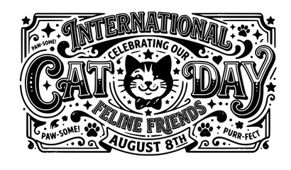 SEO Title: Retro Happy International Cat Day typography cat lover t-shirt vector design isolated on white © Fatik