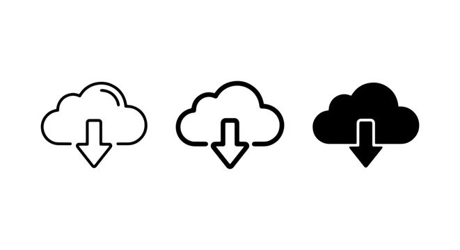 Cloud Download Icons, Data Storage Symbols, Digital Transfer Graphics, Vector Set