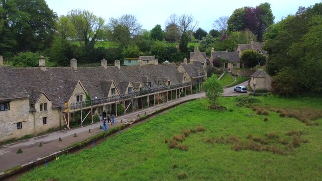 Bibury Stone Cottages Close-Up Cotswolds England 4K