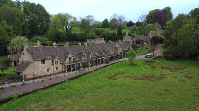 Bibury Stone Cottages Close-Up Cotswolds England 4K