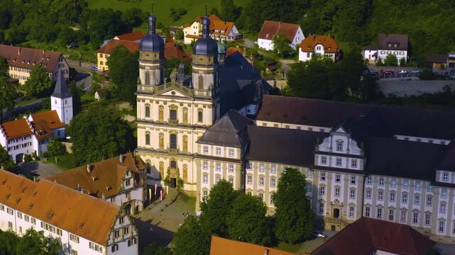 Aerial view of the monastery Sch&ouml;ntal in Germany ona sunny spring afternoon.