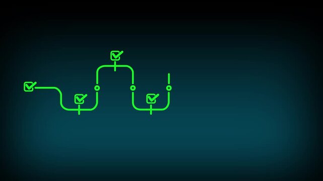 Digital Recruitment and Approval Workflow. Glowing user icon at the end of a digital flow with checkmarks, symbolizing assessment, approval, selection and modern recruitment processes.4k motion