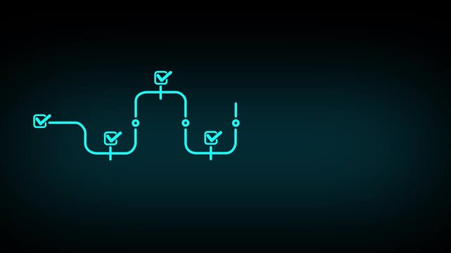 Digital Recruitment and Approval Workflow. Glowing user icon at the end of a digital flow with checkmarks, symbolizing assessment, approval, selection and modern recruitment processes.4k motion