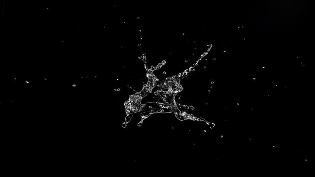 Super Slow Motion of Splashing Water Isolated on Black Background . Filmed on High Speed Cinematic Camera at 1000 FPS