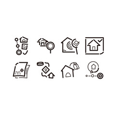 Fototapeta premium Real Estate Transaction Process Line Icons – Property Buying, Mortgage, Contract Signing and Home Inspection