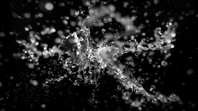 Super Slow Motion of Splashing Water Isolated on Black Background . Filmed on High Speed Cinematic Camera at 1000 FPS