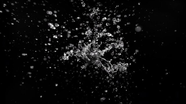 Super Slow Motion of Splashing Water Isolated on Black Background . Filmed on High Speed Cinematic Camera at 1000 FPS