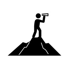 山に登り望遠鏡で先を見通すビジネス人物アイコン © nabe
