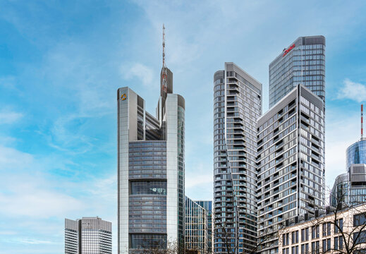 Frankfurt financial district urban skyline with modern skyscrapers
