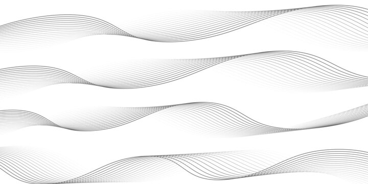 Four wavy lines of thin gray strands on white background abstract