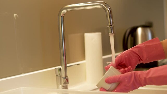 woman washing coffee cup at kitchen