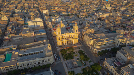 Fototapeta premium Historic Cathedral and Main Square of Chiclayo, Lambayeque Region, Peru
