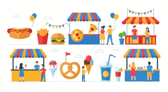 Street Food Festival, Food Stalls, Fast Food, People, Summer Fun