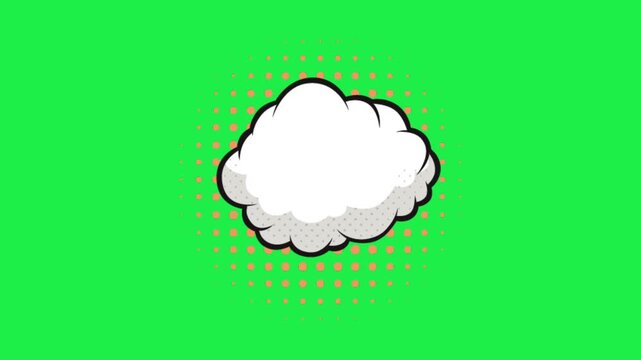 Comic style BANG text animation on green screen background with explosive cloud effect for editing projects use