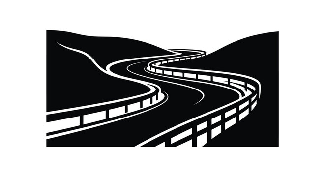 Winding road through hills with guardrail