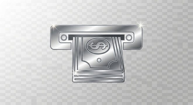 Shiny metallic atm machine dispensing a stack of paper money