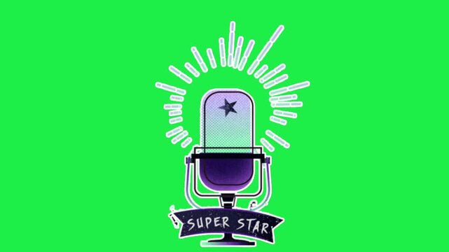 Super star microphone animation on green screen for music video intro and creative audio project