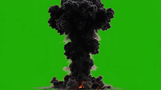 Massive Nuclear Explosion Mushroom Cloud Green Screen Footage 1.