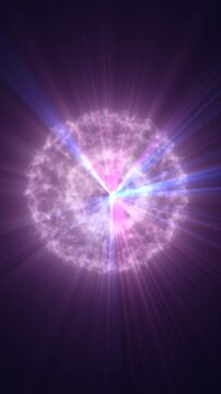 Purple glowing energy sphere with bright blue and pink rays, evoking a cosmic burst, plasma core, and futuristic power.