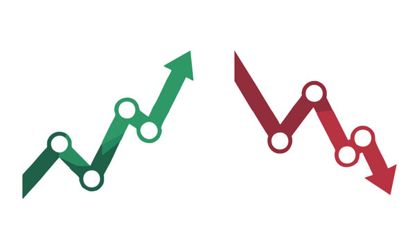 Green arrow graph showing increase and red arrow graph showing decrease stock market
