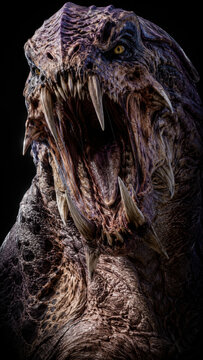 Cinematic roaring creature monster portrait with open jaws