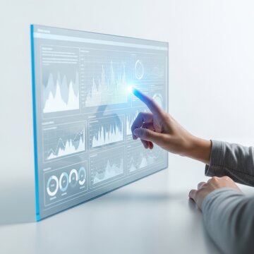 Person interacting with futuristic data display