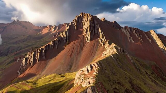 Rainbow Mountain, Peru. Also known as Cerro Colorado near to Cusco. Aerial View in Time lapse.