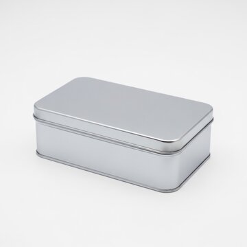 Silver rectangle storage tin box