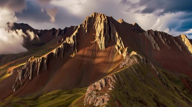 Rainbow Mountain, Peru. Also known as Cerro Colorado near to Cusco. Aerial View in Time lapse.