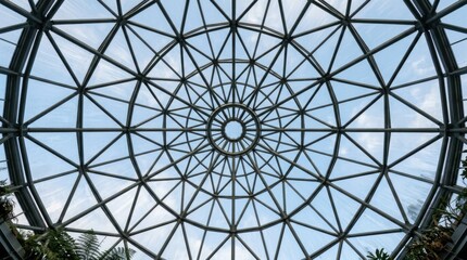 Fototapeta premium Intricate Geometric Dome Structure with Sky Background and Architectural Design.