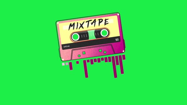 Retro mixtape cassette animation on green screen for music video overlay and creative media project