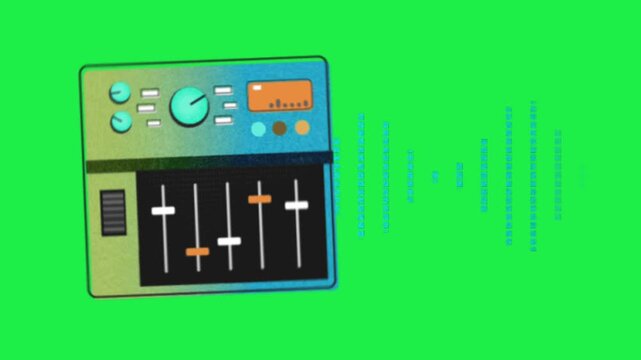 Audio mixer with sound equalizer waves on green screen background for music video overlay