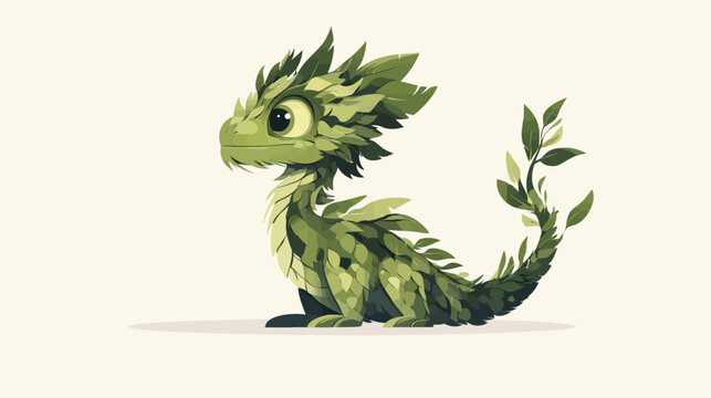 Cute green dragon with leafy scales, large expressive eyes
