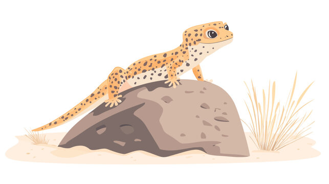 Cartoon desert scene featuring a large lizard resting on a rock